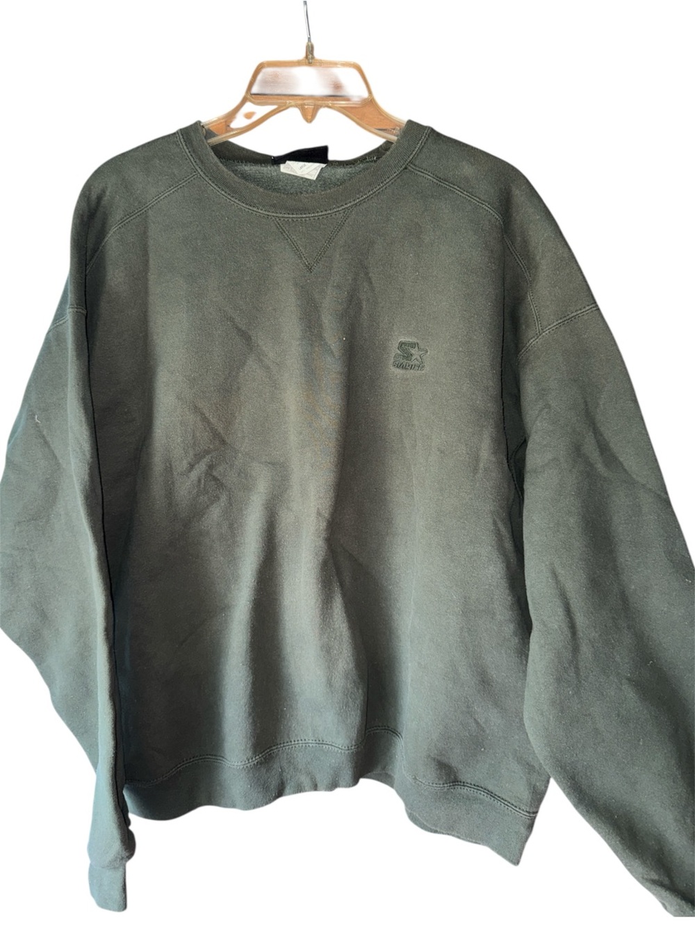 STARTER Olive Green Crewneck Sweatshirt with Embroidered Logo